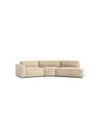 The Baker Modular Sofa | Fabric • M9 by Wooden Stories is a modern beige three-seater with thick cushions, low armrests, and a slight curve, shown against a plain white background.