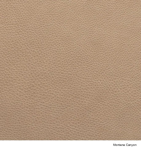 Material Swatches from the Danish Collection featuring tan pebbled leather texture with the text Montana Canyon in the bottom corner.