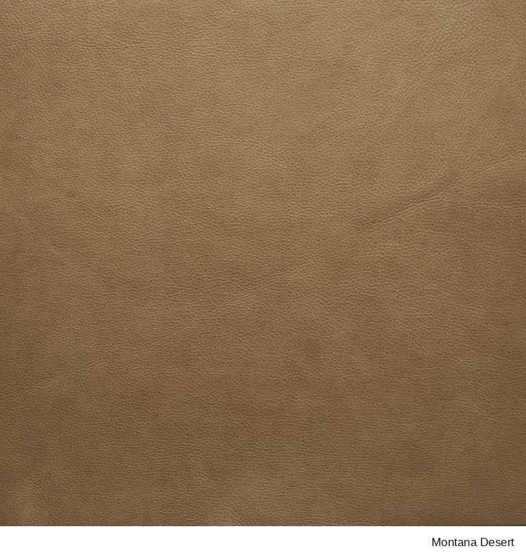 Material Swatches: textured tan leather swatch from the Danish Collection, labeled Montana Desert at the bottom right.