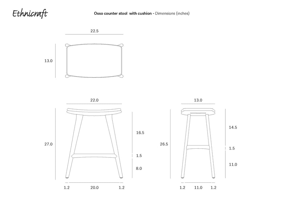 Osso Counter Stool - Varnished Teak with Black Leather