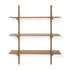 The Ethnicraft PI Wall Shelf - Mahogany (3 shelf) features solid mahogany construction, rounded edges, and a minimalist design with three tiers mounted on vertical wooden supports against a white background.