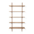 The Ethnicraft PI Wall Shelf - Mahogany (5 shelf) is a minimalist wall-mounted unit with five solid mahogany shelves and two vertical supports. Its modern design features smooth, rounded edges for a sleek, contemporary look.