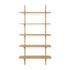 The Ethnicraft PI Wall Shelf - Oak (5 shelf) is a minimalist, solid oak wall shelf with five evenly spaced horizontal shelves and vertical supports, shown against a white background.