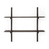 Two Ethnicraft Pi Wall Shelf - Dark Mahogany units, each with rounded edges and vertical supports, are wall-mounted in a minimalist modern design against a white backdrop.