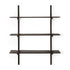 The Ethnicraft Pi Wall Shelf - Dark Mahogany (3 shelf) features a minimalist design with three horizontal shelves, four vertical supports, and a smooth dark mahogany finish, shown against a plain white background.