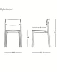 Line drawing of the Poise Dining Chair | Black Oak with Fabric by Wooden Stories features front and side views, dimensions: 19.5"W x 20.5"D x 31"H, seat height 19". SOBU Oakland logo appears at the bottom right.