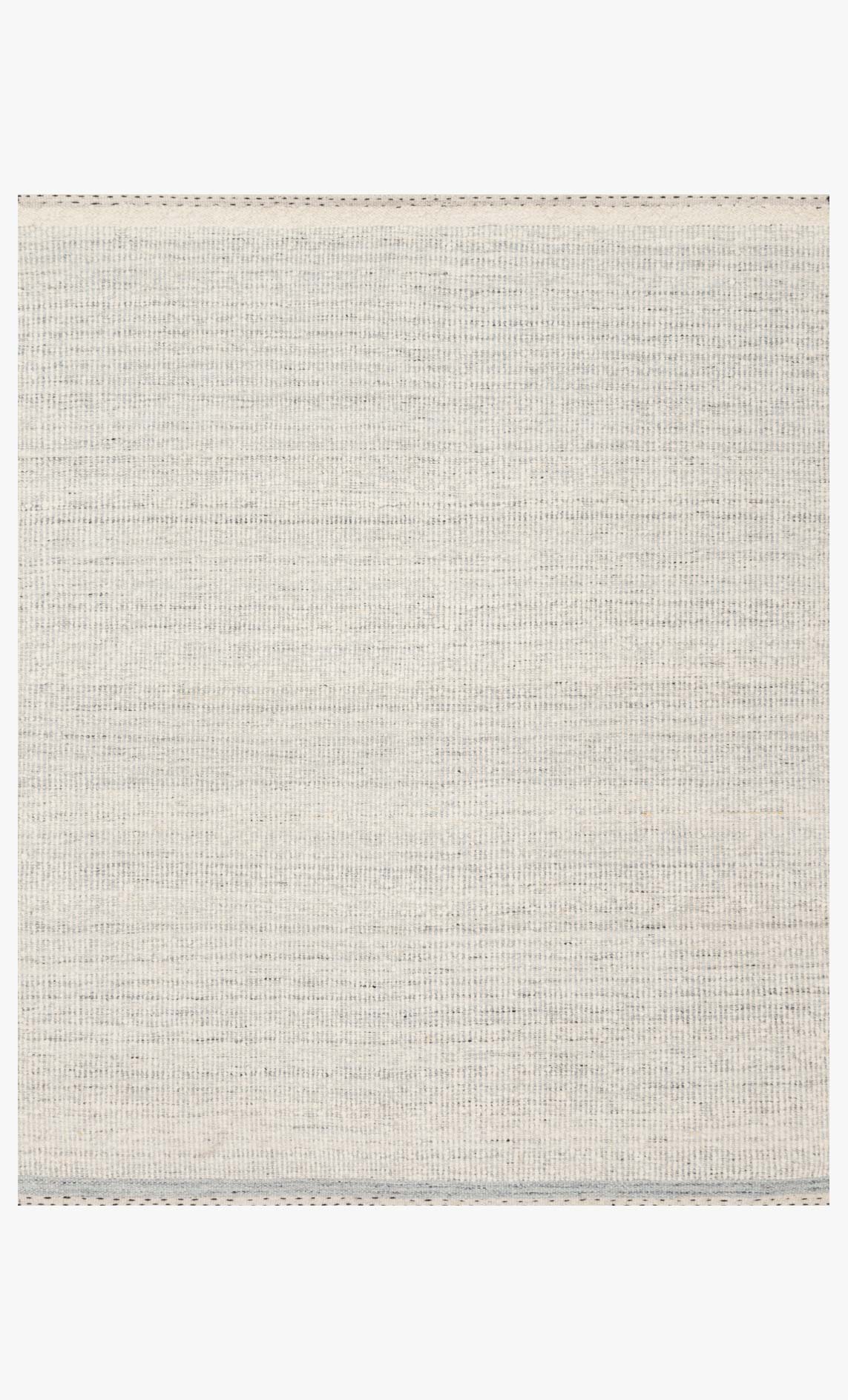 A rectangular, flat-woven Sloane Rug - Sky by Loloi, hand-woven in a light gray tone with subtle horizontal lines and stitched edges, is displayed against a white background.
