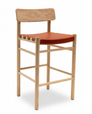 The SOBU Cesco Counter Stool features a light solid American white ash frame, a simple rectangular backrest, and a reddish-brown top grain leather seat with stitched edging.