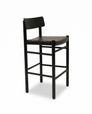 The Cesco Counter Stool - Black Ash by SOBU features a modern, minimalist design with a straight backrest, flat seat, and four sturdy legs, crafted from solid American ash and shown against a plain white background.