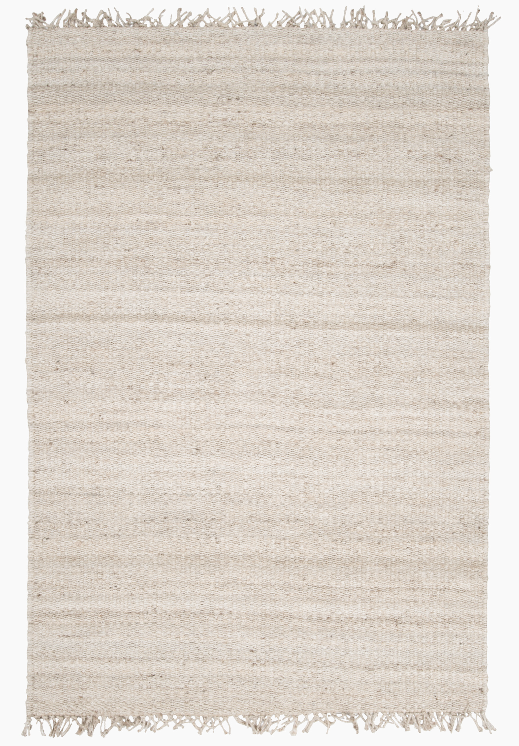 The Surya Bleached Jute Rug is a durable, rectangular rug made from 100% jute, featuring subtle horizontal lines and fringed edges on the shorter sides, shown against a white background.