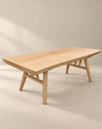 The Mars Live Edge Coffee Table - White Ash by SOBU features a rectangular American ash top and angled legs, set on a neutral floor with a simple, modern design.