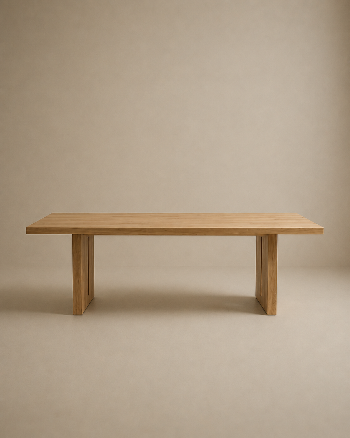 The SOBU Tommaso Dining Table - Wood Legs features a modern rectangular design with a smooth solid wood surface and two wide, flat legs, shown against a light beige backdrop.
