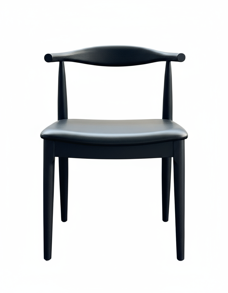 The SOBU Copenhagen Dining Chair – Black Ash is a modern, minimalist solid wood chair with a curved backrest and leather padded seat, shown against a plain white background.