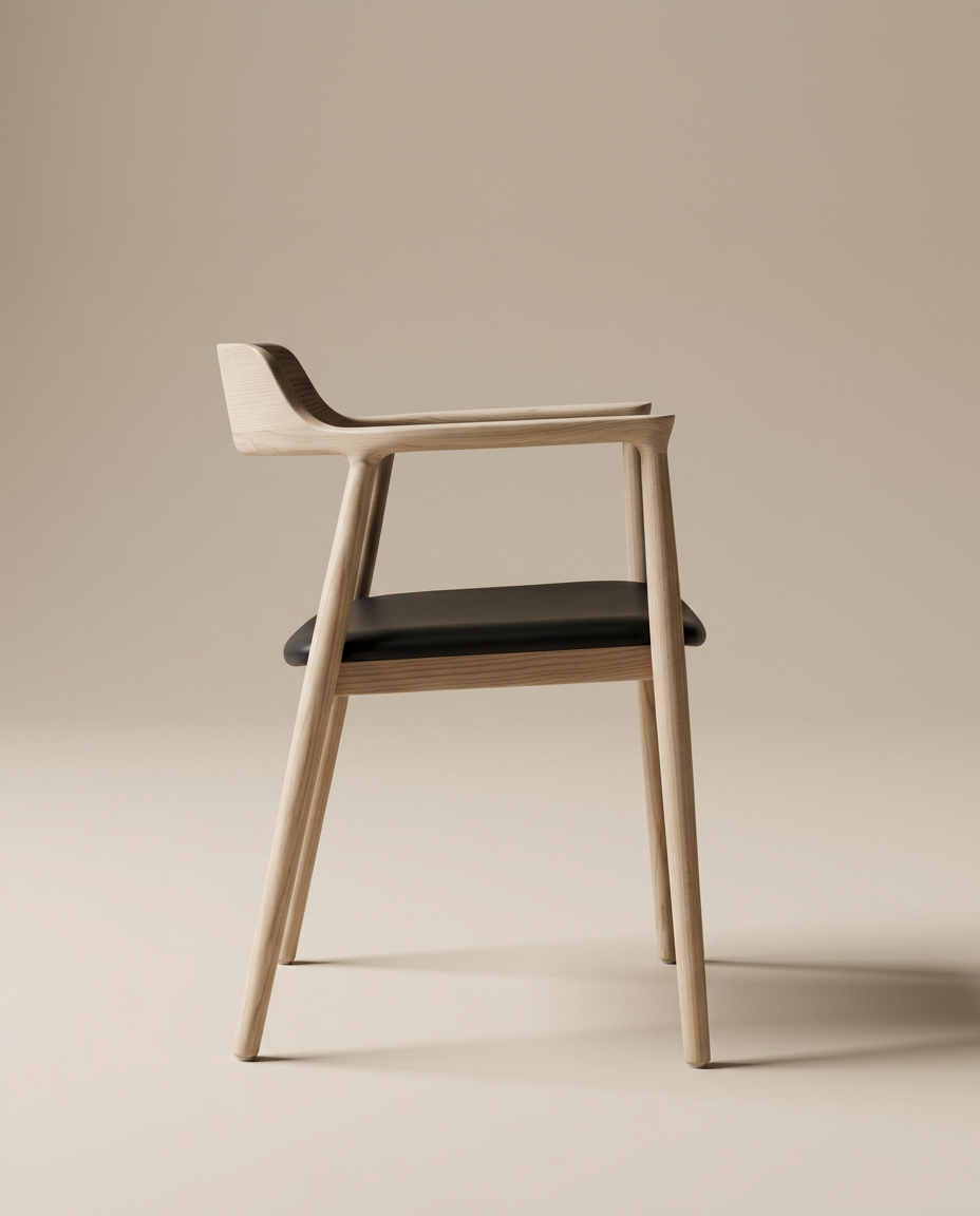 The SOBU Sven Dining Chair in White Ash with a leather padded seat features a modern minimalist design, curved backrest, and slim legs, shown set against a neutral beige background.