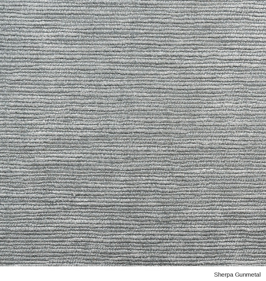 Material Swatches in gray fabric from the Danish Collection with a horizontal ribbed texture.