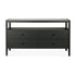 The Spindle Dresser by Ethnicraft showcases a modern, minimalist design crafted from black-stained solid oak. Featuring four drawers and an open top shelf, this dresser stands on four straight legs and is defined by simple, clean lines for a refined and contemporary look.