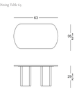 Top-down and side-view technical line drawings of the Tathra Ellipse Dining Table | Stone, labeled with dimensions of 63 inches in length, 35.5 inches in width, and 29.5 inches in height.