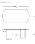 Technical drawing of the Tathra Ellipse Dining Table | Stone, showing top and side views of the oval solid oak dining table with dimensions in inches.