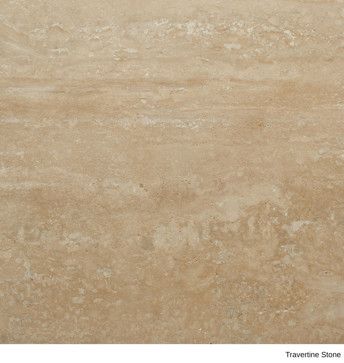 Material Swatches tan travertine stone tile from the Danish Collection, featuring a natural porous texture and horizontal veining.