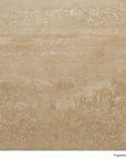 Material Swatches tan travertine stone tile from the Danish Collection, featuring a natural porous texture and horizontal veining.