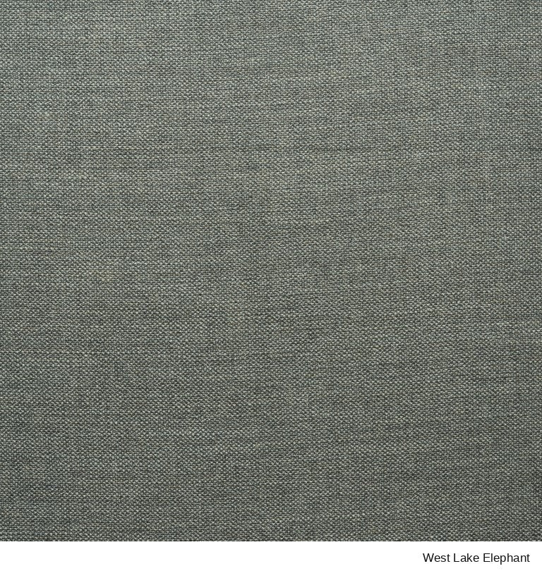Close-up of a grey, textured Material Swatches fabric weave in Danish Collection, West Lake Elephant, labeled at the bottom right.