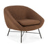 The Barrow Lounge Chair - Copper by Ethnicraft features brown upholstery, a rounded back and seat, slim black metal legs, and an open minimalist design with subtle vintage appeal.