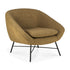 The Ethnicraft Barrow Lounge Chair - Ginger is a modern, upholstered armchair with ginger fabric, a rounded backrest, angled black metal legs, and a thick seat cushion for subtle vintage flair.
