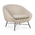 The Ethnicraft Barrow Lounge Chair in Off White features a modern design with a rounded backrest, wide seat cushion, and slim black metal legs for a subtle vintage vibe.