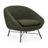 The Barrow Lounge Chair - Pine by Ethnicraft features modern dark green fabric, a curved back and seat, slim black metal legs, and a minimalist design—adding subtle vintage charm to any room.