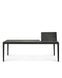 The Ethnicraft Bok Extendable Dining Table in black features a minimalist design with four slender legs and is shown against a white background.