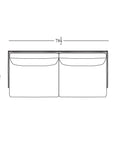 Top-view line drawing of the Cherry Sofa 79" by Wooden Stories, showcasing sleek Danish design, with measurements indicating a 79-inch width and 36.5-inch height—perfect for a stylish, modern living room.