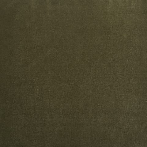 A close-up of smooth, olive green velvet from Wooden Stories&#39; Fabric + Leather Swatches highlights its soft, slightly reflective texture—ideal for custom orders or choosing swatches.