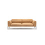 The Department Sofa 81" by Wooden Stories features tan leather, Danish-inspired lines, a low back, wide armrests, and slim black metal legs, shown against a plain white background.
