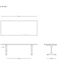 Technical drawing of the Mars Live Edge Dining Table—Black Ash with Black T Legs by SOBU—showing top, side, and end views with dimensions for height, width, and leg placement. SOBU logo appears in the bottom right corner.