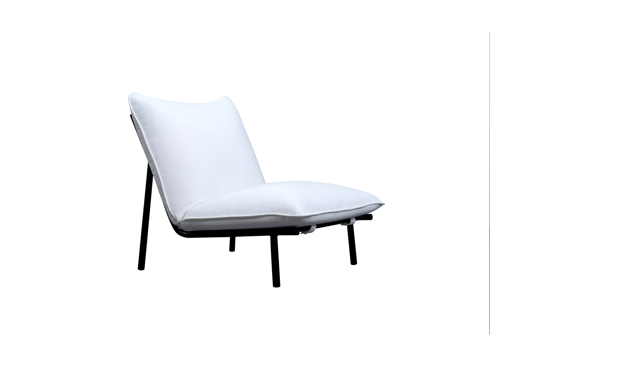 The Morgan Outdoor Chair by Moes features a modern armless design with a white Olefin fabric cushioned seat and backrest, supported by sturdy black metal legs, set against a plain white background.