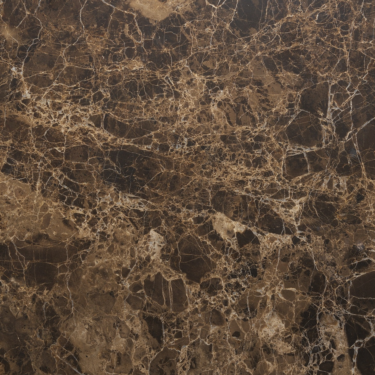 Close-up of a dark brown marble surface with lighter veins, highlighting natural patterns and texture—ideal for Material Swatches from Natadora + Tolv.