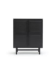 The Yorke Highboard by Wooden Stories features four square panel doors and short legs, set against a white background. Inspired by Danish design, this cabinet blends classic style with modern simplicity.